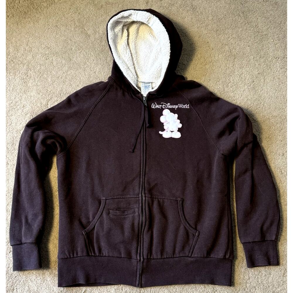 Mickey Mouse Walt Disney World Hoodie Zip Up Jacket Fleece Lined Size Large